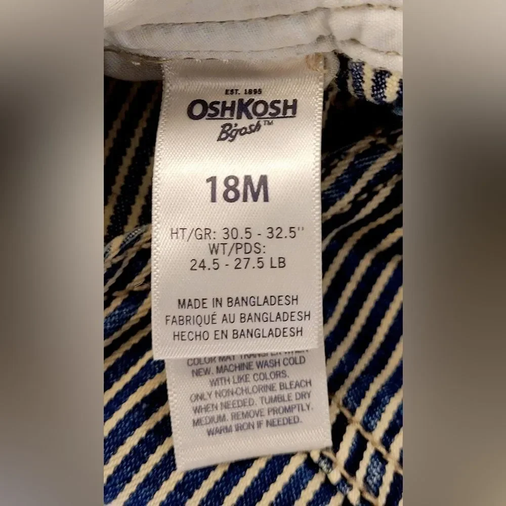 Oshkosh B'gosh Baby Boy Vestbak Bib Overalls- 18 months